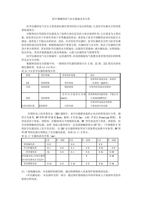 医疗器械的电气安全措施及其分类