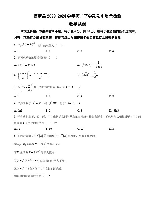 广东省惠州市博罗县2023-2024学年高二下学期期中质量检测数学试题(含简单答案)