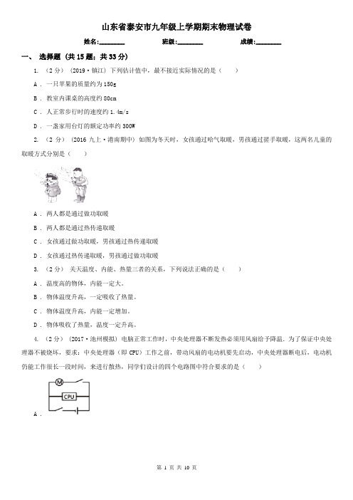 山东省泰安市九年级上学期期末物理试卷