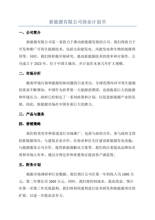 新能源有限公司商业计划书