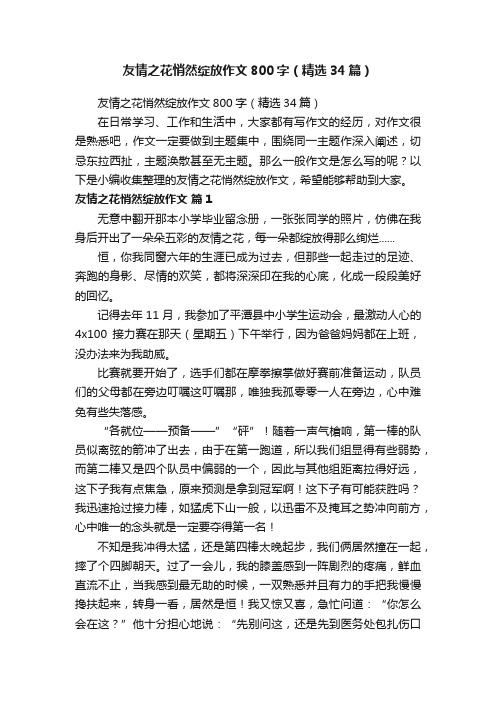 友情之花悄然绽放作文800字（精选34篇）