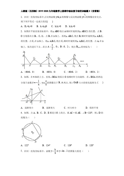 人教版(五四制)2019-2020九年级数学上册期中综合复习培优训练题3(含答案)