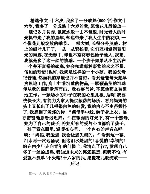 十六岁,我多了一分成熟(600字)作文