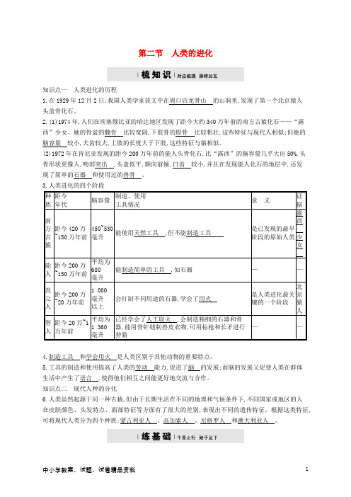 八年级生物下册5.2.2人类的进化精练新版济南版