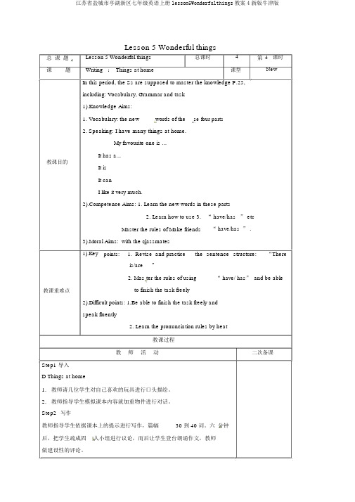 江苏省盐城市亭湖新区七年级英语上册lesson5Wonderfulthings教案4新版牛津版