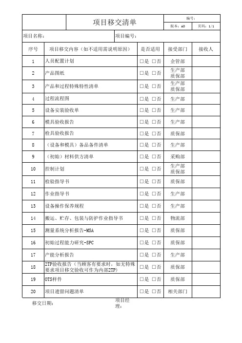 项目移交清单