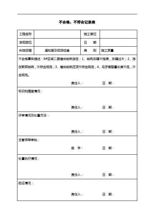 不合格、不符合记录表