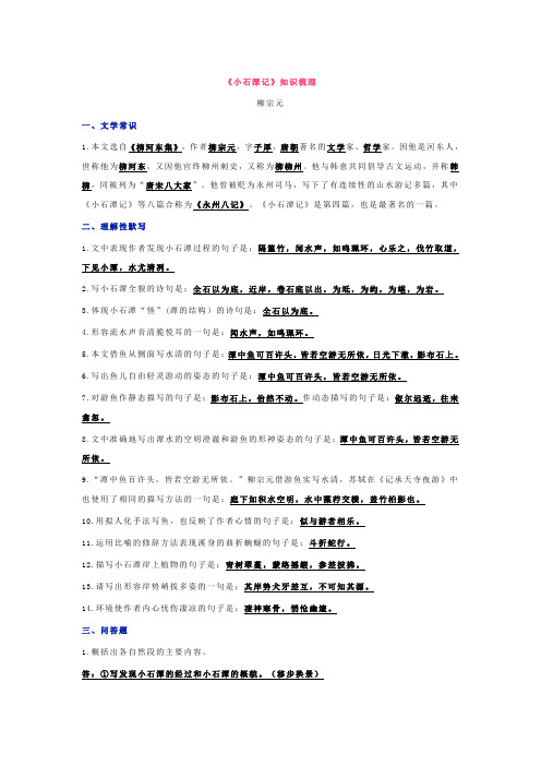 (1.25)八年级下册：《小石潭记》知识点