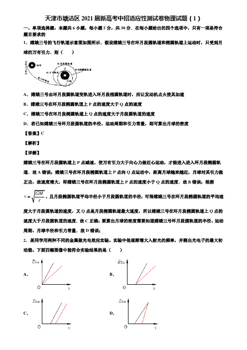 天津市塘沽区2021届新高考中招适应性测试卷物理试题(1)含解析