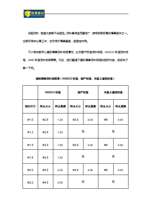 塑胶模具顶针规格表