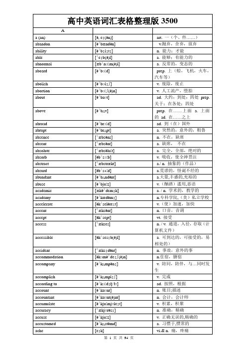 高考必备英语3500词表格版(带音标)