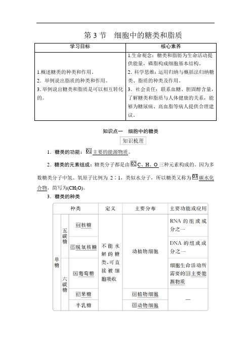 高中生物(新教材)《细胞中的糖类和脂质》导学案+课后练习题