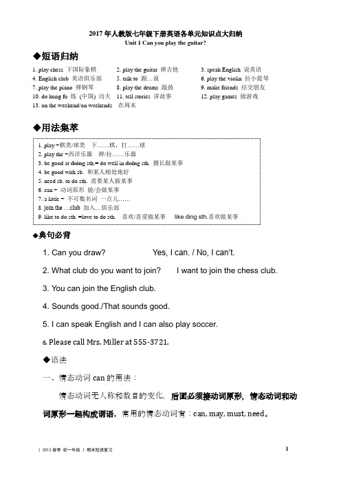 最全2018年人教版七年级下册英语各单元知识点大归纳.doc