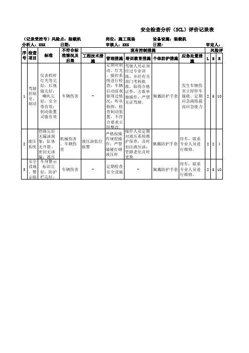 安全检查分析(SCL)评价记录表(装载机)