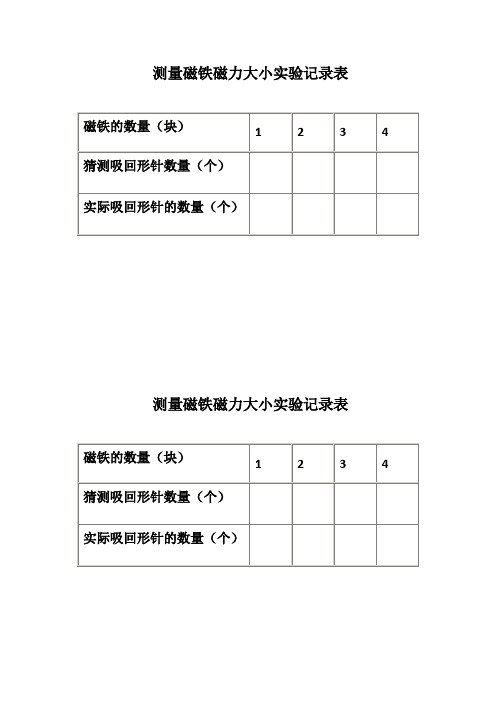 测量磁铁磁力大小实验记录表