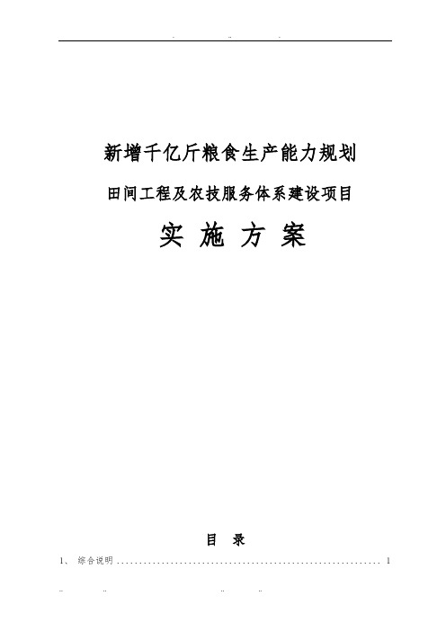 新增千亿斤粮食生产能力规划田间工程与农技服务体系建设项目实施建议方案