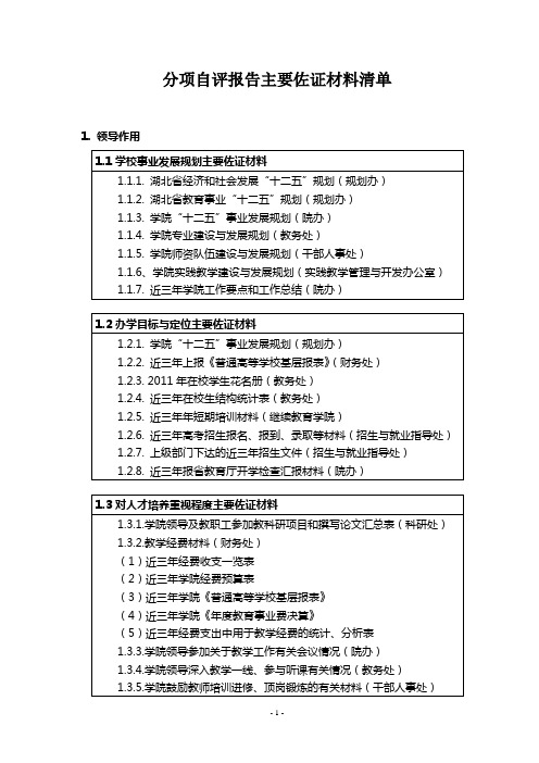 分项自评报告主要佐证材料清单