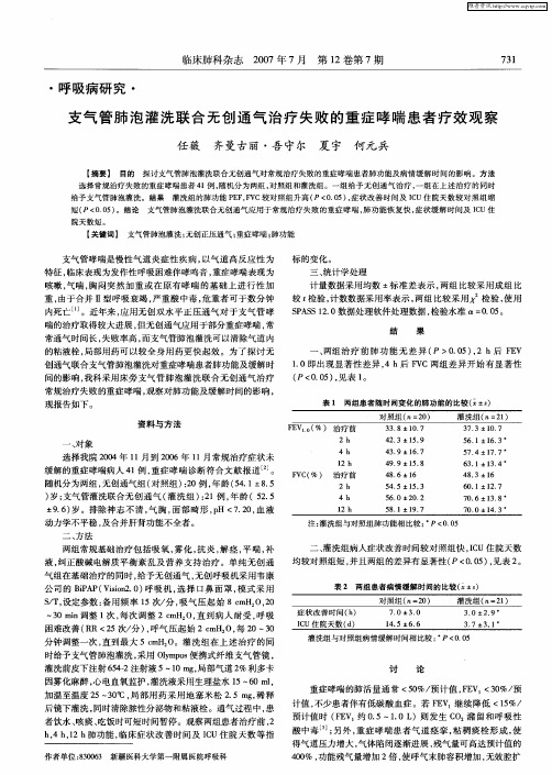 支气管肺泡灌洗联合无创通气治疗失败的重症哮喘患者疗效观察