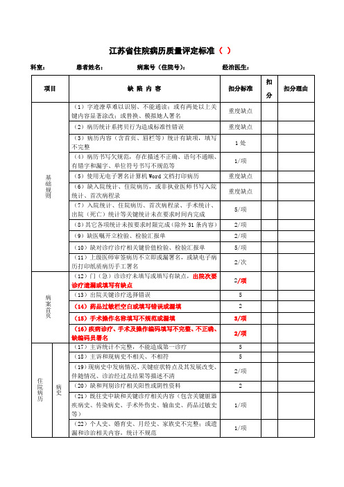 江苏省住院病历质量评定标准()