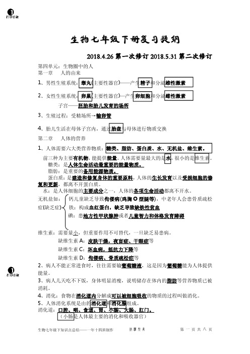 人教版七年级下册生物知识点总结-七下生物总结