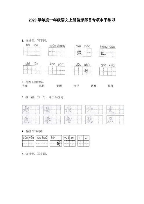 2020学年度一年级语文上册偏旁部首专项水平练习