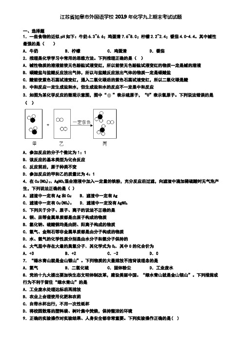 江苏省如皋市外国语学校2019年化学九上期末考试试题