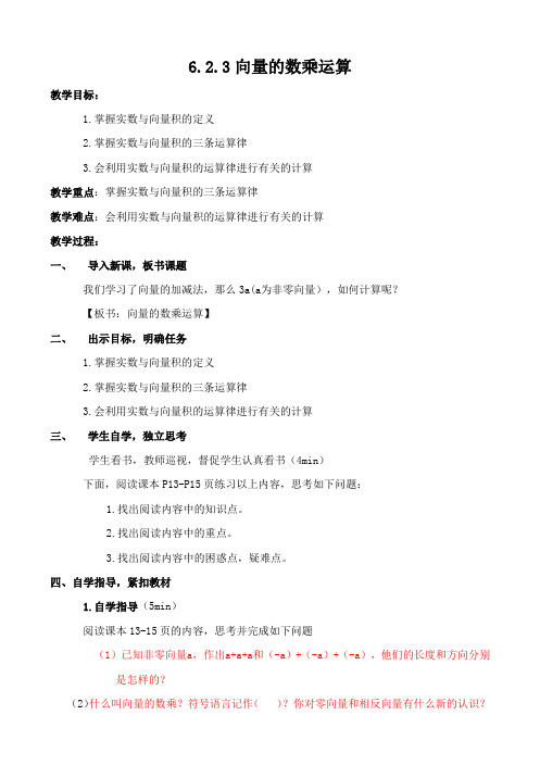 6.2.3向量的数乘运算+教学案2023-2024学年高一下学期数学人教A版(2019)必修第二册