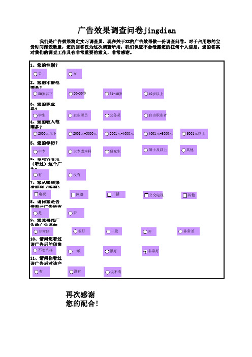 广告效果调查问卷经典