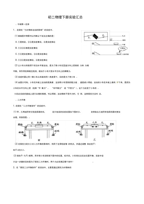 (完整word版)初二物理下册实验汇总,推荐文档