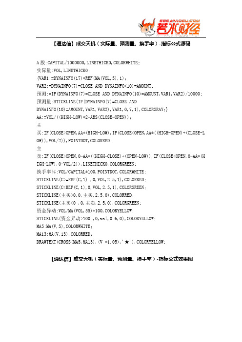 【股票指标公式下载】-【通达信】成交天机(实际量、预测量、换手率)