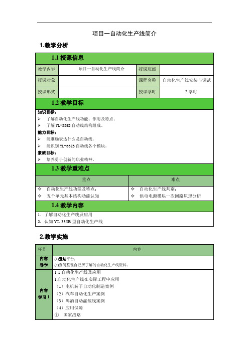 项目一——自动化生产线简介