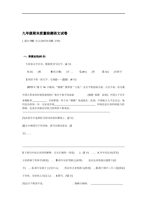 2018年中考语文模拟试卷及答案