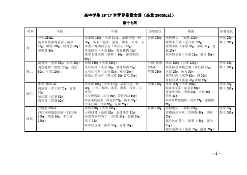 第十七周高中学生15-17岁营养带量食谱(热量2900Kcal)