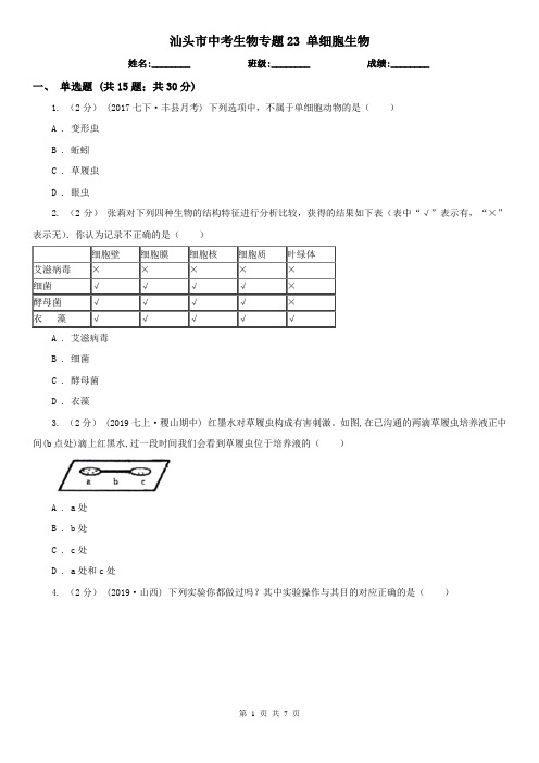 汕头市中考生物专题23 单细胞生物