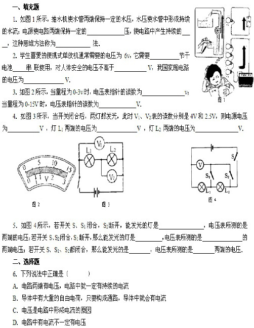 《电压和电压表的使用》测    试题(含答案)