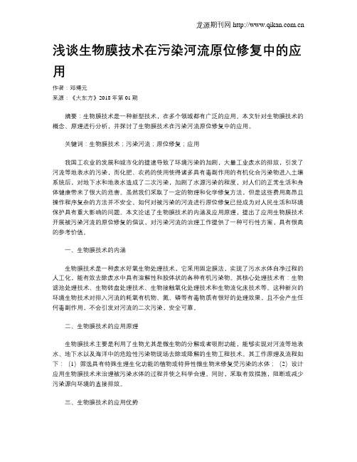 浅谈生物膜技术在污染河流原位修复中的应用
