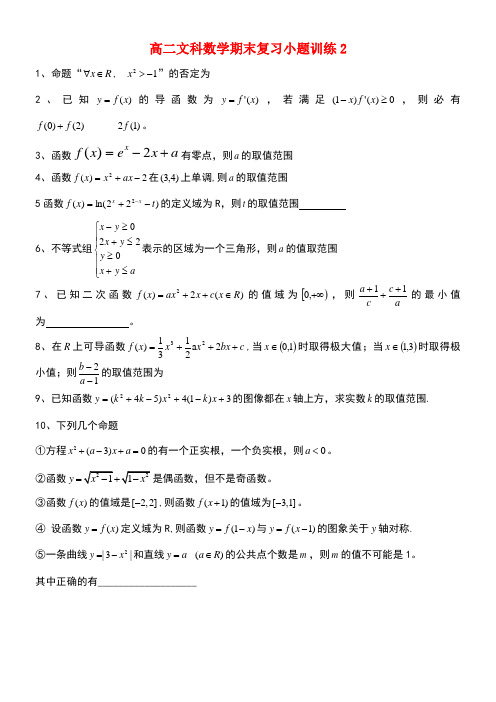 江苏省连云港市赣榆区高二数学下学期期末复习小题训练2文(无答案)