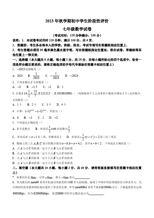 江苏省泰州市兴化市2024年七年级上学期期中数学试题(含答案)