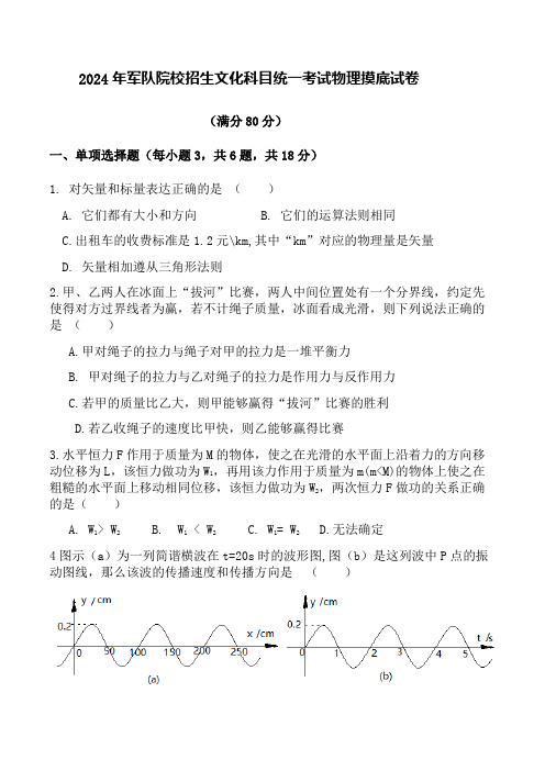 2024年军队院校招生文化科目统一摸底考试物理试卷