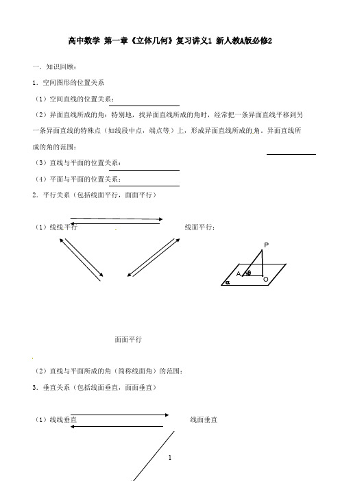 最新人教A版必修2高中数学 第一章《立体几何》复习讲义1