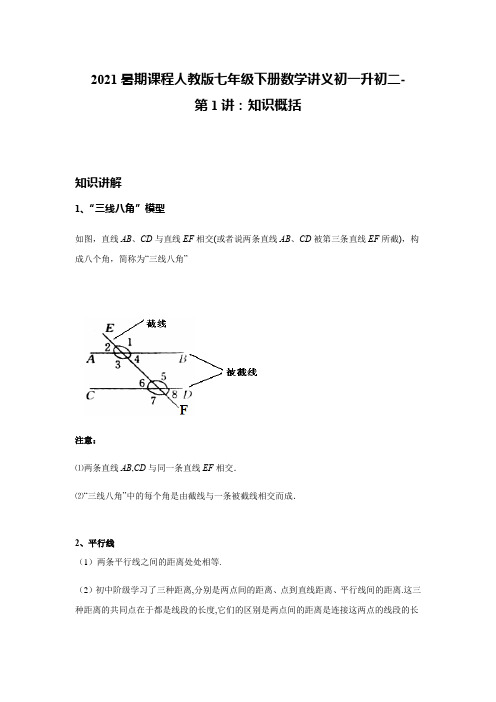 2021暑期课程人教版七年级下册数学讲义初一升初二-第1讲：知识概括(教师版)