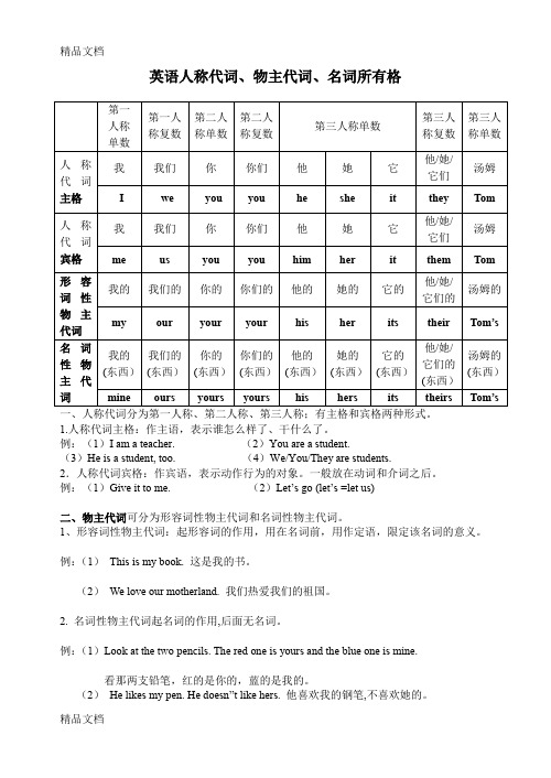 最新英语人称代词-物主代词-名词所有格