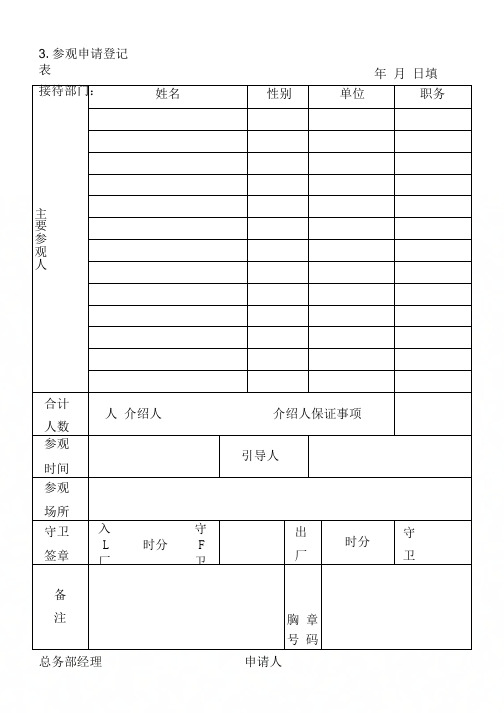 3.参观申请登记表