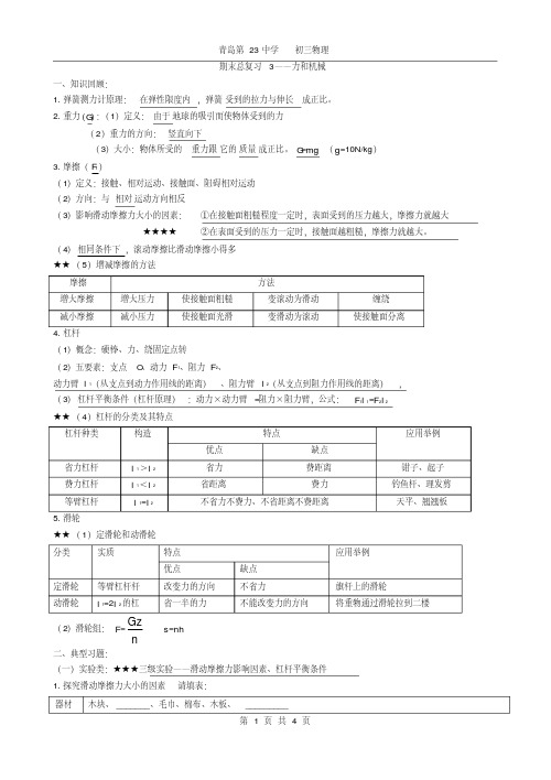 九年级物理期末总复习力和机械