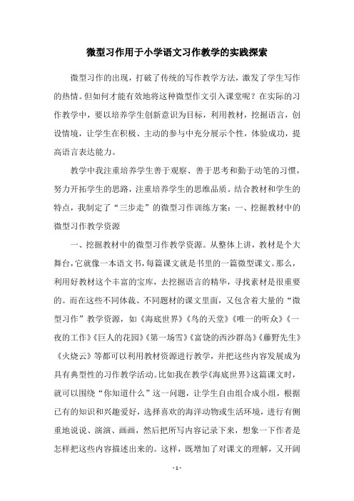 微型习作用于小学语文习作教学的实践探索