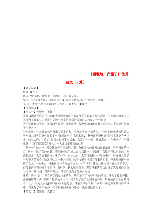 黑龙江省大庆市中考语文 作文《慢慢地,我懂了》优秀范文(5篇)