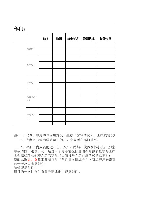 计划生育信息报表电子版