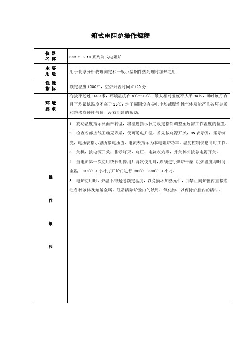 箱式电阻炉操作规程