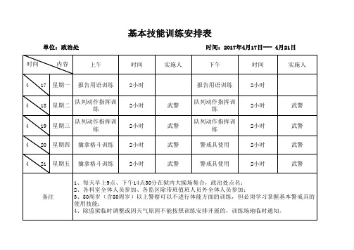 周训练安排表