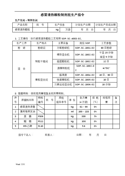 感冒清热颗粒批生产指令及记录